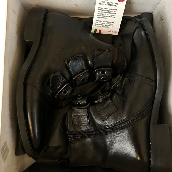 Just Juice Italy Black Leather Buckle Studded Ankle Boots –Goth Booties, Size 37 - Picture 8 of 9